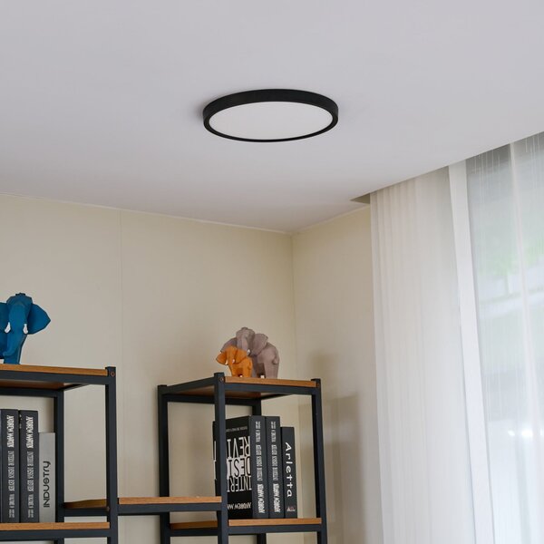 Lindby Smart LED stropna svjetiljka Pravin, Ø 30 cm, CCT, crna, prigušiva, Crno, Dnevni boravak/blagovaonica, Plastika