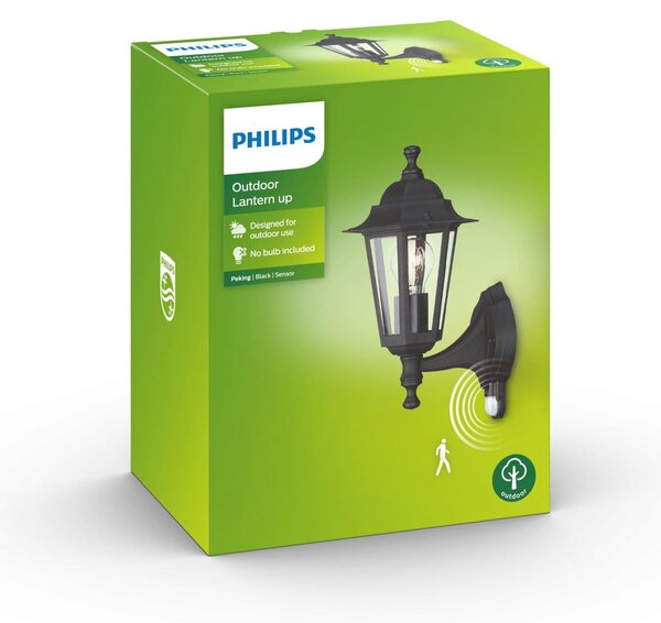 Philips Peking vanjska zidna svjetiljka crna sa senzorom, prigušiva, Crno, Metal