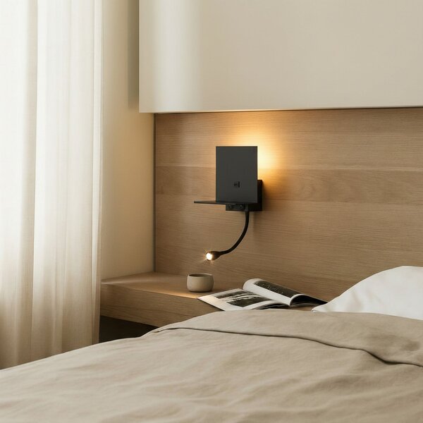 Lindby zidna svjetiljka Thorid, crna, USB, LED lampa za čitanje, G9, Crno, Dnevni boravak/blagovaonica, Metal