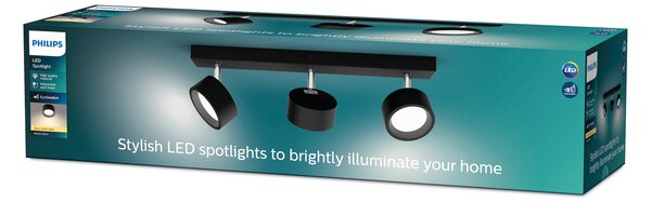 Philips Bracia LED stropni reflektor, tri žarulje, crna, Crno, Dnevni boravak/blagovaonica, Metal