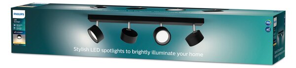 Philips Bracia LED stropni reflektor, četiri žarulje, crni, Crno, Dnevni boravak/blagovaonica, Metal