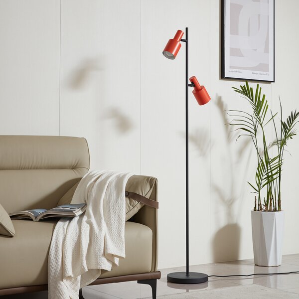 Lindby podna lampa Ovelia, narančasta/crna, metal, E27, Crno, Dnevni boravak/blagovaonica, Metal