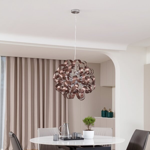 Lucande viseća lampa Kaelor, Ø 60 cm, bakrene boje, aluminij, prigušiva, Bakar, Dnevni boravak/blagovaonica, Aluminij
