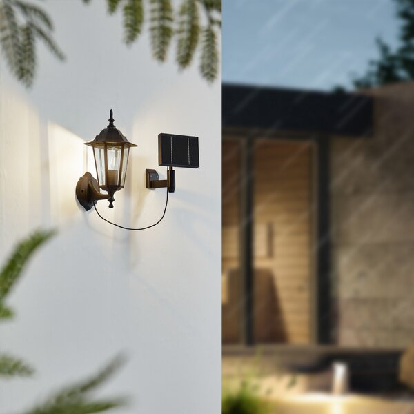Lindby LED solarna zidna svjetiljka Sayata, crna, aluminij, laterna, Crno, Aluminij, fenjer