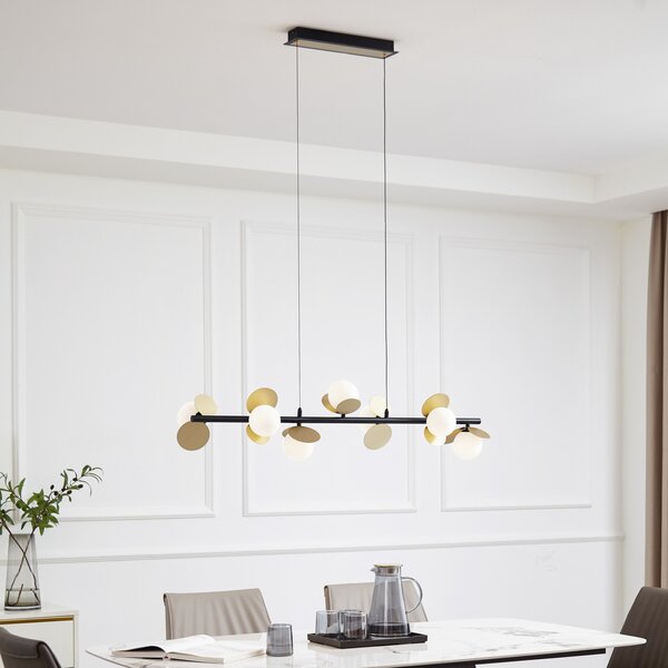 Lucande LED viseća lampa Pallo, 7 žarulja, crna/zlatna, staklo, prigušiva, Crno, Dnevni boravak/blagovaonica, Metal