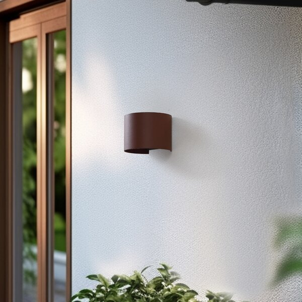 Lindby Smart vanjska zidna LED svjetiljka Dara, okrugla, boje hrđe, CCT RGB,, prigušiva, Smeđa / hrđa, Aluminij