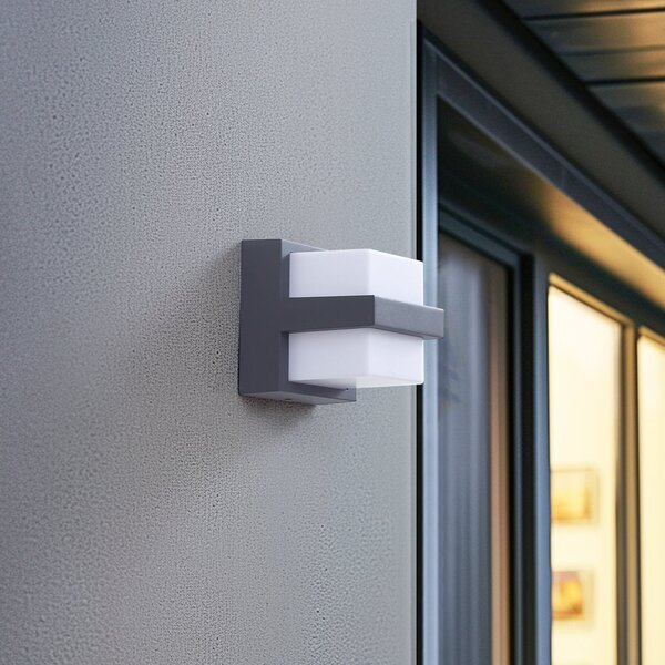 Lindby Smart vanjska zidna LED svjetiljka Fyra (kvadratna) CCT RGB Tuya, prigušiva, Sivo, Aluminij