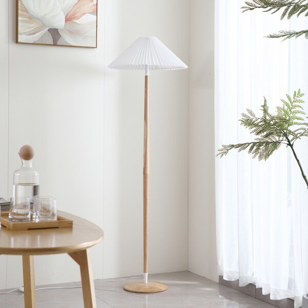 Lucande podna lampa Ellorin, bijela, drvo, Ø 47,5 cm, E27, Bijela, Dnevni boravak/blagovaonica, Tkanina / tekstil