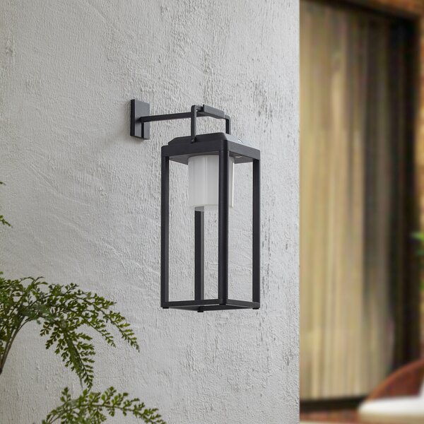 Lucande LED solarna zidna svjetiljka Tilena, četvrtasta, crna, aluminij, prigušiva, Crno, Aluminij