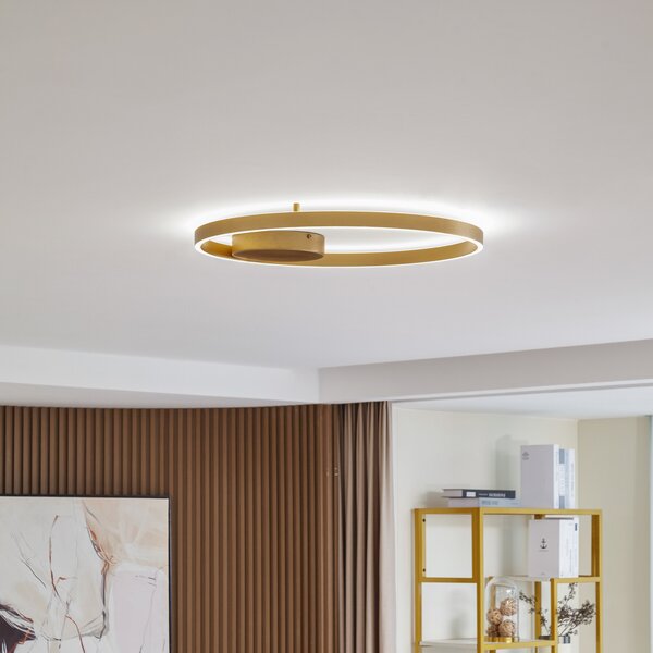 Lucande Smart LED stropna svjetiljka Moise, zlatna, CCT, Tuya, prigušiva, Zlato / mjed, Dnevni boravak/blagovaonica, Aluminij