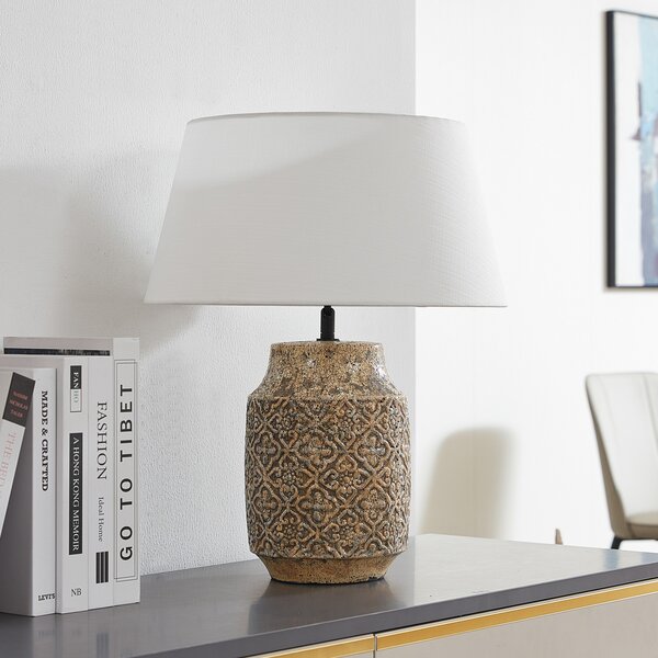 Lindby stolna lampa Aelith, Ø 40 cm, smeđa, keramika, E27, Bež, Dnevni boravak/blagovaonica, Keramika