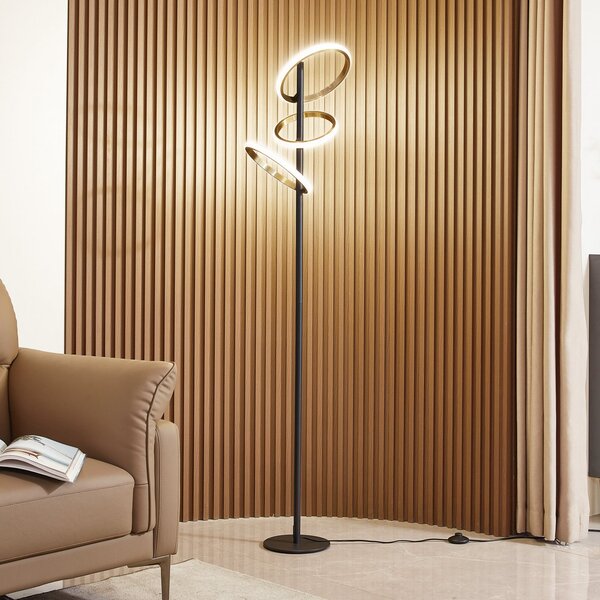 Lucande LED podna lampa Madu, crna, metalna, 160 cm, prigušiva, prigušiva, Crno, Dnevni boravak/blagovaonica, Plastika