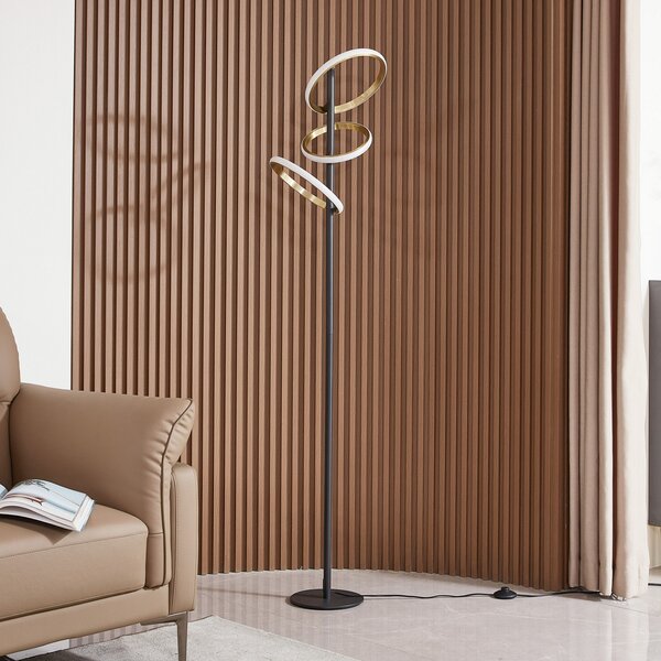Lucande LED podna lampa Madu, crna, metalna, 160 cm, prigušiva, prigušiva, Crno, Dnevni boravak/blagovaonica, Plastika