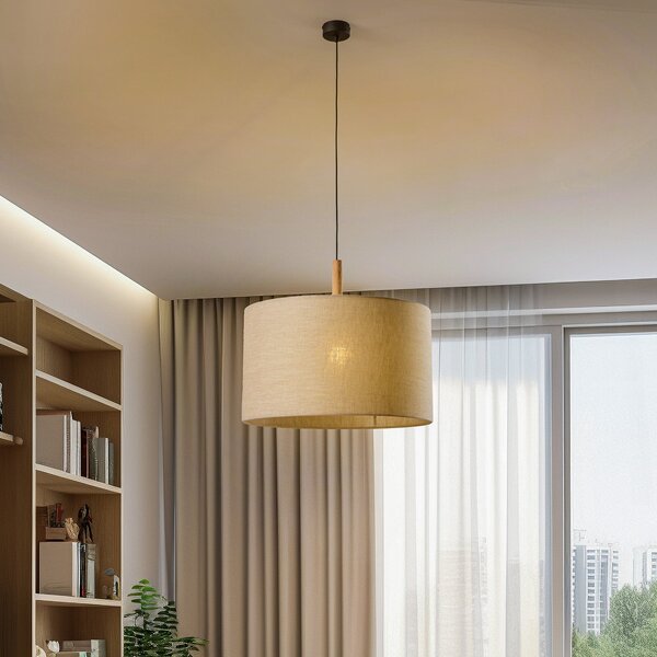 TK Lighting Deva Nature viseća svjetiljka, jedna žarulja, tekstilno sjenilo, prigušiva, Bež, Dnevni boravak/blagovaonica, Tkanina / tekstil