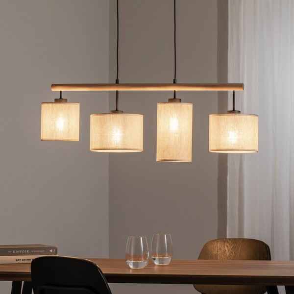 TK Lighting Deva Nature viseća svjetiljka, četiri žarulje, tekstil, prigušiva, Bež, Dnevni boravak/blagovaonica, Drvo
