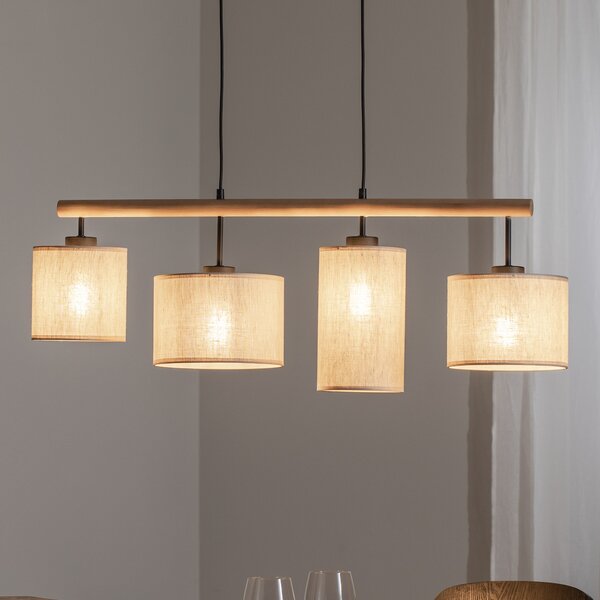 TK Lighting Deva Nature viseća svjetiljka, četiri žarulje, tekstil, prigušiva, Bež, Dnevni boravak/blagovaonica, Drvo