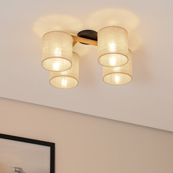 TK Lighting Stropna svjetiljka Deva, četiri žarulje, tekstil, prigušiva, Bež, Dnevni boravak/blagovaonica, Tkanina / tekstil