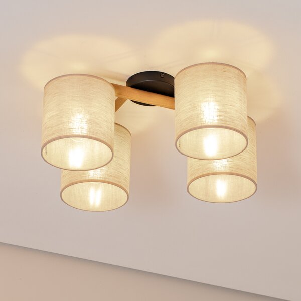 TK Lighting Stropna svjetiljka Deva, četiri žarulje, tekstil, prigušiva, Bež, Dnevni boravak/blagovaonica, Tkanina / tekstil