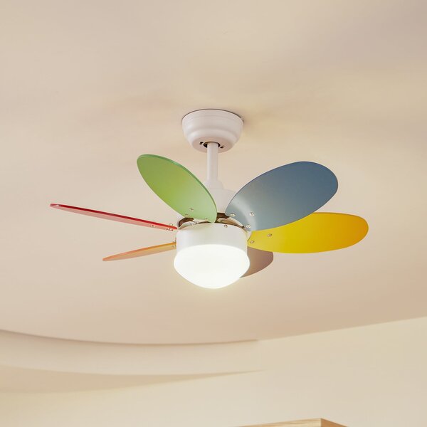 Lindby stropni ventilator s rasvjetom, Litur, tih, Ø 77 cm, E27, Višebojno, rasadnik, Drvo