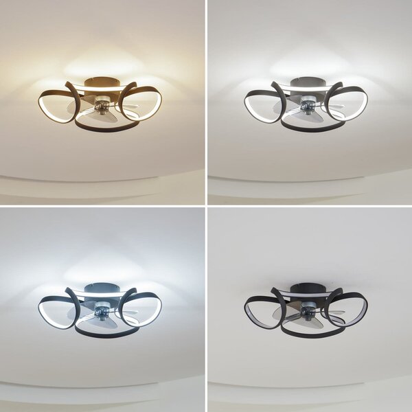 Lindby LED stropni ventilator Lomata, crni, tihi, Ø 23 cm, prigušiva, Crno, Dnevni boravak/blagovaonica, Aluminij
