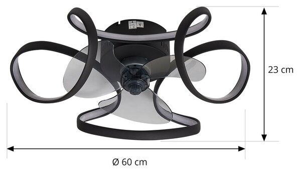 Lindby LED stropni ventilator Lomata, crni, tihi, Ø 23 cm, prigušiva, Crno, Dnevni boravak/blagovaonica, Aluminij
