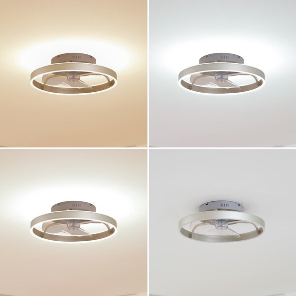 Lindby LED stropni ventilator Momitu, srebrni, tihi, Ø 50 cm, prigušiva, Metalik, Dnevni boravak/blagovaonica, Aluminij