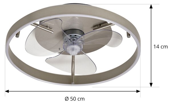 Lindby LED stropni ventilator Momitu, srebrni, tihi, Ø 50 cm, prigušiva, Metalik, Dnevni boravak/blagovaonica, Aluminij