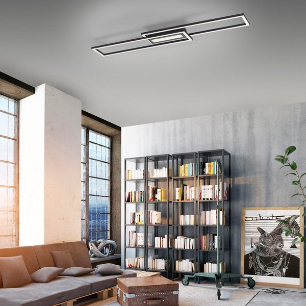 JUST LIGHT. GmbH LED stropna svjetiljka Asmin, CCT, crna, 95x17,5 cm, prigušiva, Crno, Dnevni boravak/blagovaonica, Aluminij, Strop s više plamena