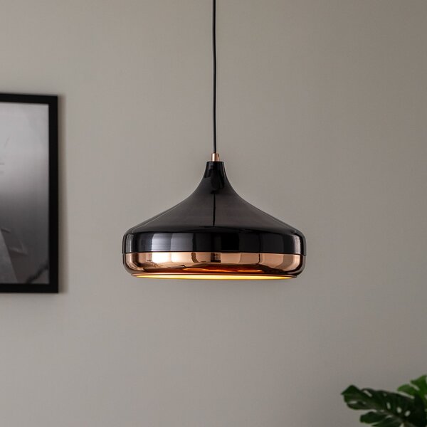 Opviq Viseća lampa Yildo 253-S 1 žarulja. Ø36cm crno/bakar, prigušiva, Crno, Dnevni boravak/blagovaonica, Metal