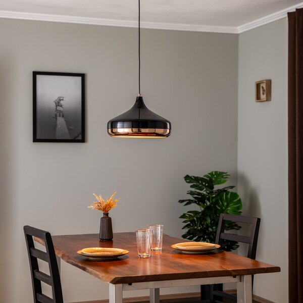Opviq Viseća lampa Yildo 253-S 1 žarulja. Ø36cm crno/bakar, prigušiva, Crno, Dnevni boravak/blagovaonica, Metal