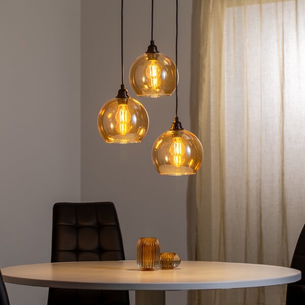 Opviq Viseća lampa zlatna 021 3-bulb okruglo staklo Ø20cm, prigušiva, Zlato / mjed, Dnevni boravak/blagovaonica, Staklo