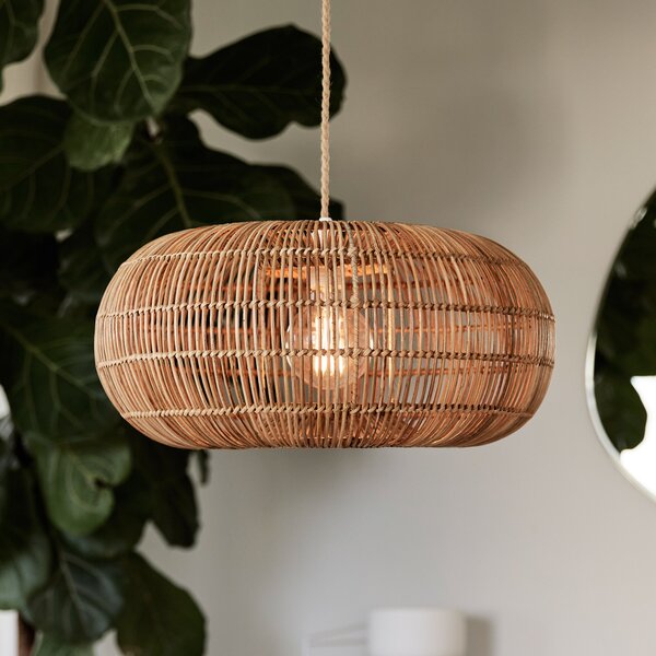 PR Home Kućna viseća lampa Zuri od ratana, Ø 51 cm, prigušiva, Drvo, Dnevni boravak/blagovaonica, Drvo