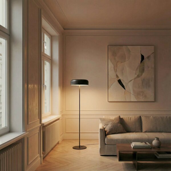 Lindby podna lampa Edion, crna, metal, Crno, Dnevni boravak/blagovaonica, Metal