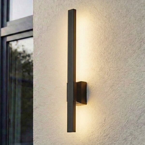 Lindby Sakari vanjska zidna LED svjetiljka, crna, aluminij, visina 50 cm, Crno, Aluminij