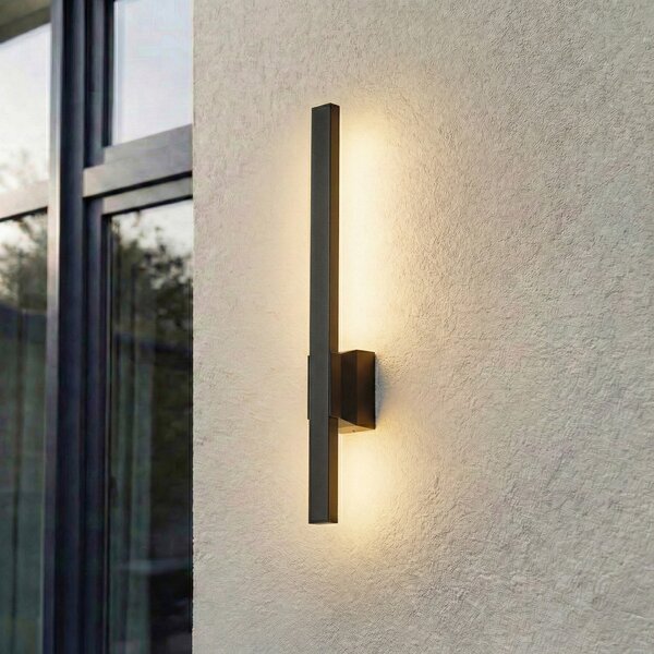 Lindby Sakari vanjska zidna LED svjetiljka, crna, aluminij, visina 50 cm, Crno, Aluminij
