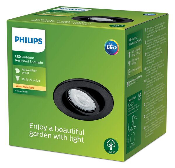 Philips Fresco ugradbena vanjska svjetiljka, crna, nehrđajući čelik, GU10, Crno, Nehrđajući čelik, Okrugla ugradna svjetla