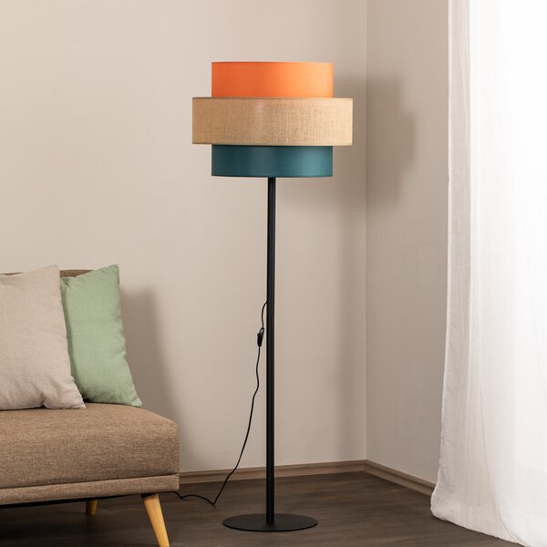 TK Lighting Trio podna lampa, sjenilo od jute, narančasta/natur smeđa/petrol, Višebojno, Dnevni boravak/blagovaonica, Tkanina / tekstil