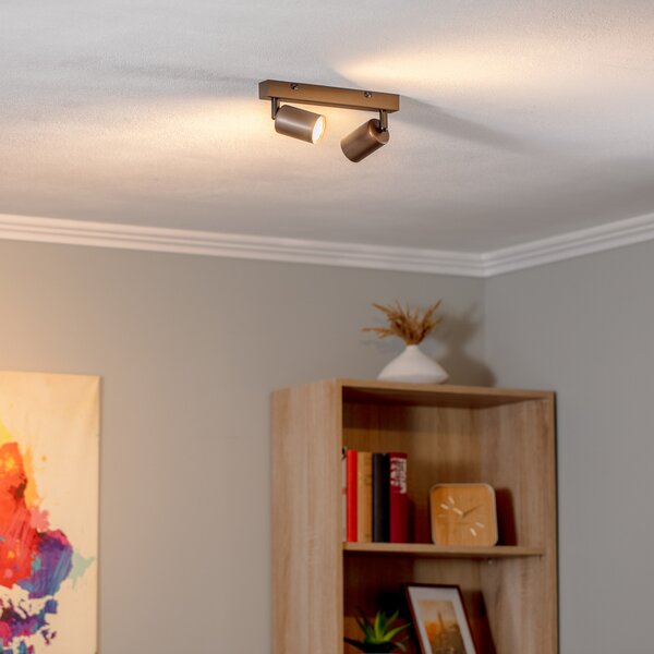 TK Lighting Gornja stropna točka, podesiva, smeđa, linearna s dvije žarulje, prigušiva, Smeđa / hrđa, Dnevni boravak/blagovaonica, Metal, Strop s više plamena