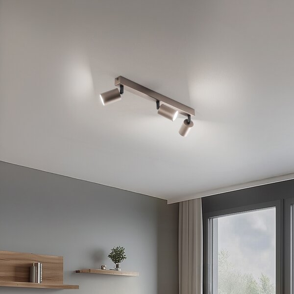 TK Lighting Gornja stropna točka, podesiva, smeđa, linearna s tri žarulje, prigušiva, Smeđa / hrđa, Dnevni boravak/blagovaonica, Metal, Strop s više plamena