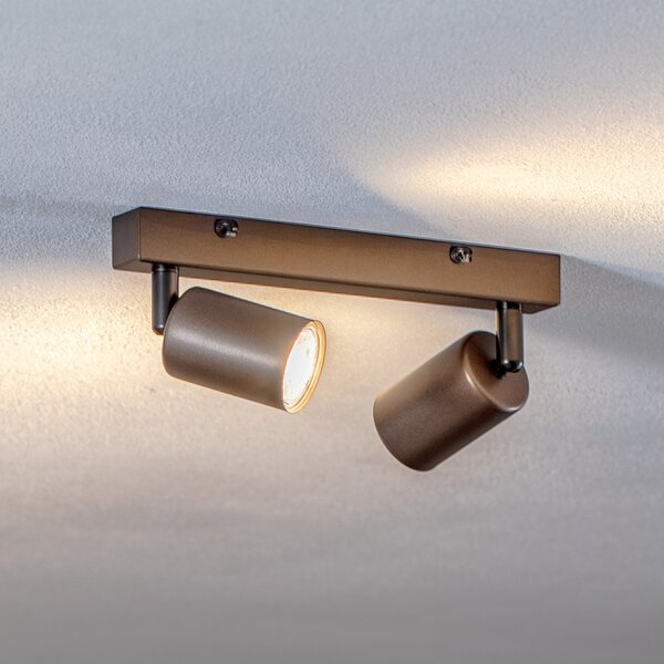 TK Lighting Gornja stropna točka, podesiva, smeđa, linearna s dvije žarulje, prigušiva, Smeđa / hrđa, Dnevni boravak/blagovaonica, Metal, Strop s više plamena