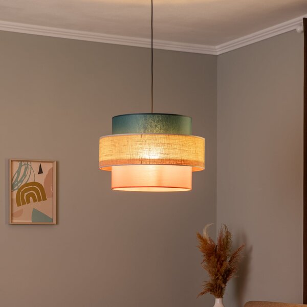 TK Lighting Viseća lampa Trio, sjenilo od jute, petrol/natur smeđa/narančasta Ø 50cm, prigušiva, Višebojno, Dnevni boravak/blagovaonica, Tkanina / tekstil