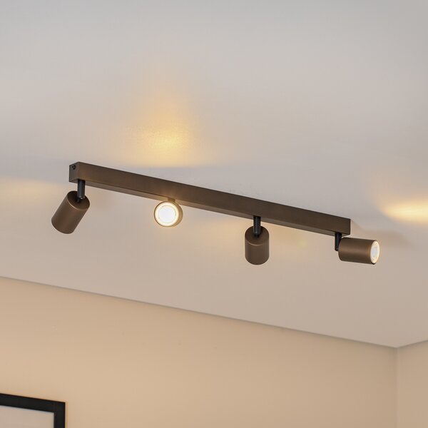 TK Lighting Gornja stropna točka, podesiva, smeđa, linearna s četiri žarulje, prigušiva, Smeđa / hrđa, Dnevni boravak/blagovaonica, Metal, Strop s više plamena