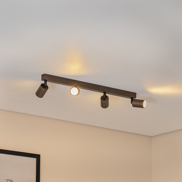 TK Lighting Gornja stropna točka, podesiva, smeđa, linearna s četiri žarulje, prigušiva, Smeđa / hrđa, Dnevni boravak/blagovaonica, Metal, Strop s više plamena