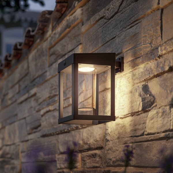 Philips Camill zidna lampa sa solarnim senzorom, crna/prozirna, 14 x cm, Crno, Plastika, fenjer