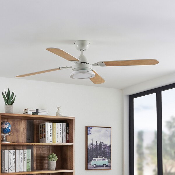 Lindby LED stropni ventilator Tedric, bijeli, tihi, Ø 133 cm, Bijela, Dnevni boravak/blagovaonica, Metal