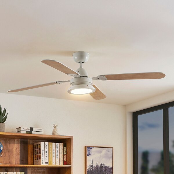 Lindby LED stropni ventilator Tedric, bijeli, tihi, Ø 133 cm, Bijela, Dnevni boravak/blagovaonica, Metal