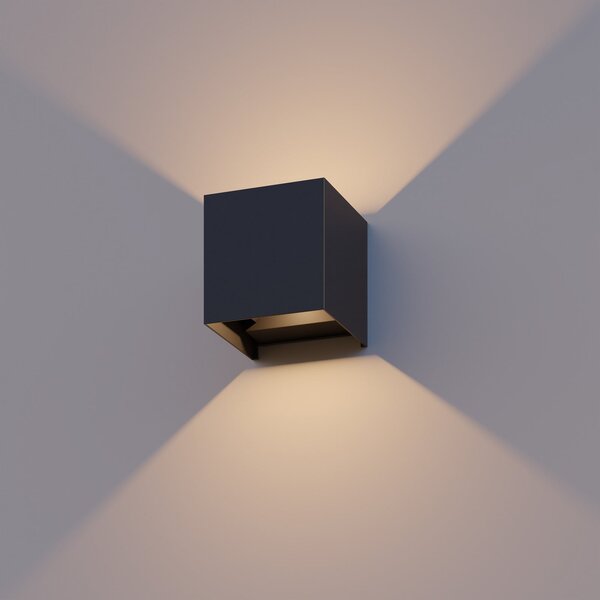 Calex LED vanjska zidna svjetiljka Cube, gore/dolje, visina 10 cm, crna, Crno, Aluminij, Zidna utičnica iznad/dolje