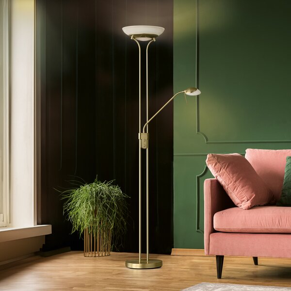 FISCHER & HONSEL LED podna lampa Pool, boja mesinga, visina 182 cm, 2 žarulje., prigušiva, Zlato / mjed, Dnevni boravak/blagovaonica, Metal, Svjetlo za čitanje