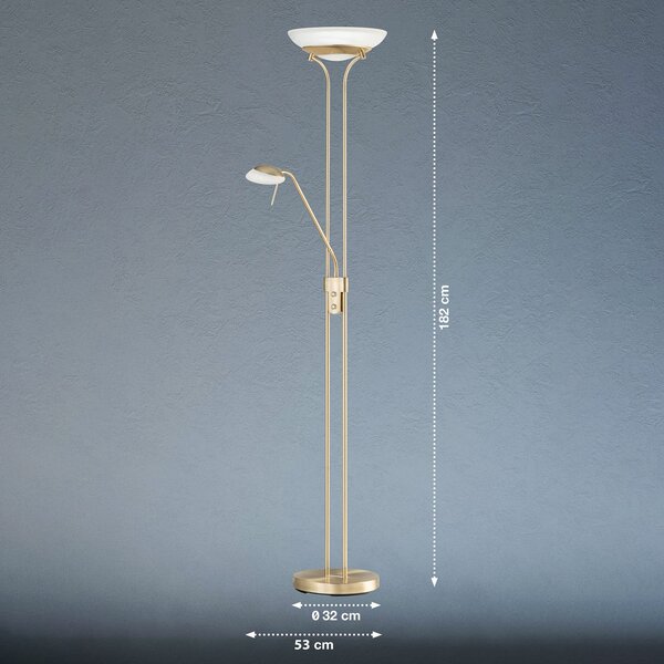 FISCHER & HONSEL LED podna lampa Pool, boja mesinga, visina 182 cm, 2 žarulje., prigušiva, Zlato / mjed, Dnevni boravak/blagovaonica, Metal, Svjetlo za čitanje