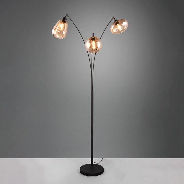 Trio Lighting Podna lampa Lumina, 3 žarulje, crna/jantarna, staklo, Crno, Dnevni boravak/blagovaonica, Staklo